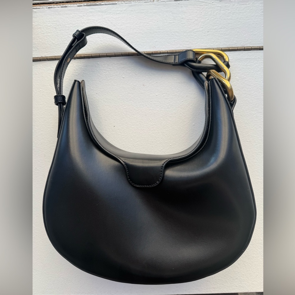 Charles & Keith Kora Metallic-Accent Moon Bag - Black